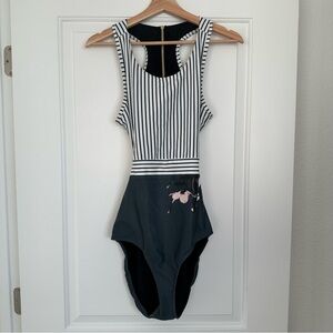 Albion Striped and Floral Blue/Green and White Swimsuit